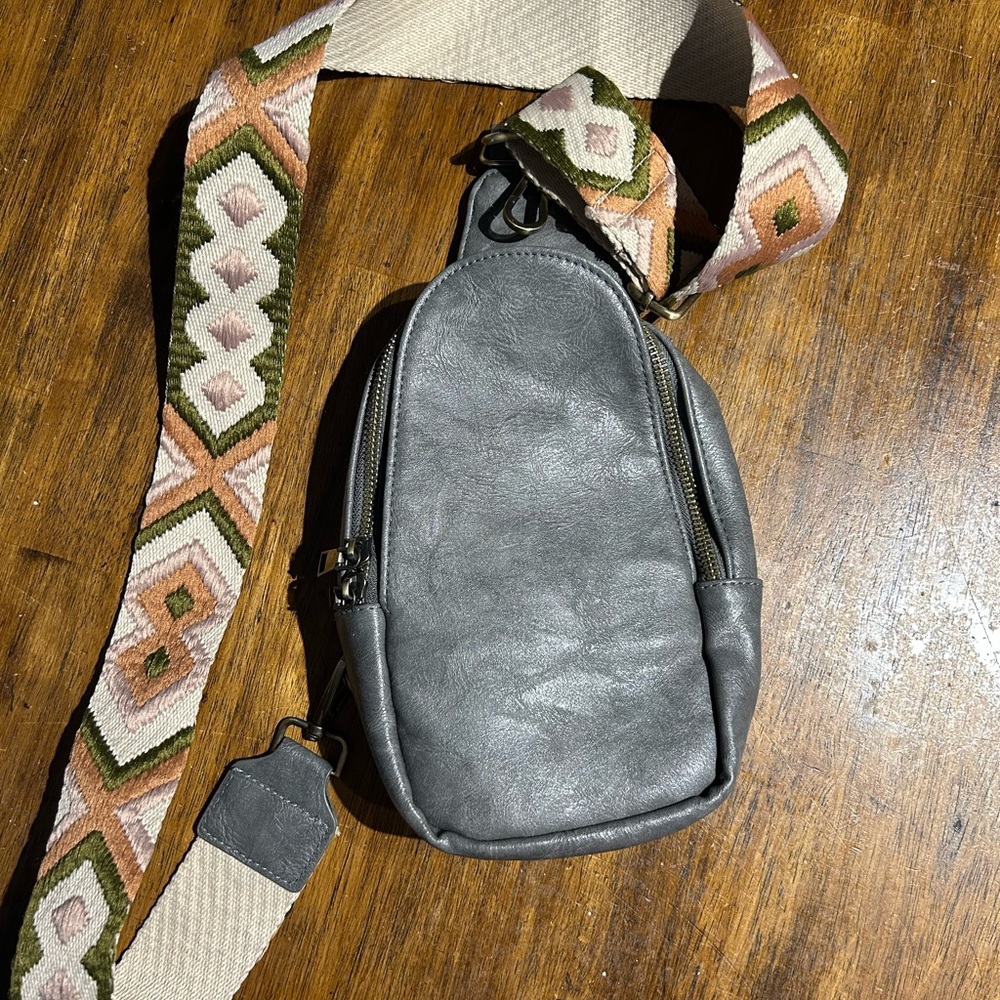 Gray Leather Crossbody Bag